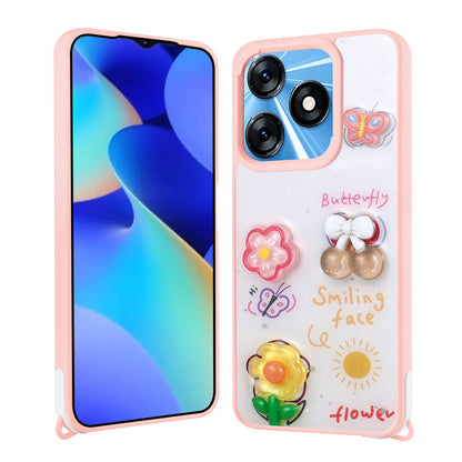 Tecno Spark 10C Kılıf Parlayan Simli Kabartma Figürlü Zore Cevze Kapak Pembe