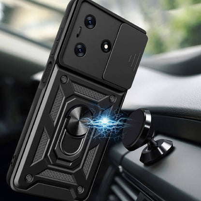 Tecno Spark 10C Kılıf Magnetik Standlı Kamera Korumalı Zore Sürgülü Vega Kapak Siyah