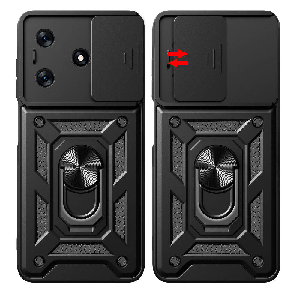 Tecno Spark 10C Kılıf Magnetik Standlı Kamera Korumalı Zore Sürgülü Vega Kapak Mavi