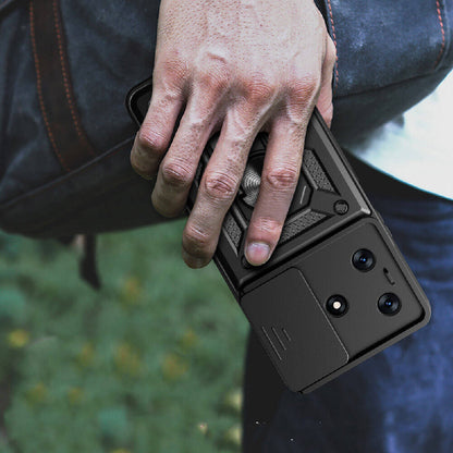 Tecno Spark 10C Kılıf Magnetik Standlı Kamera Korumalı Zore Sürgülü Vega Kapak Mavi