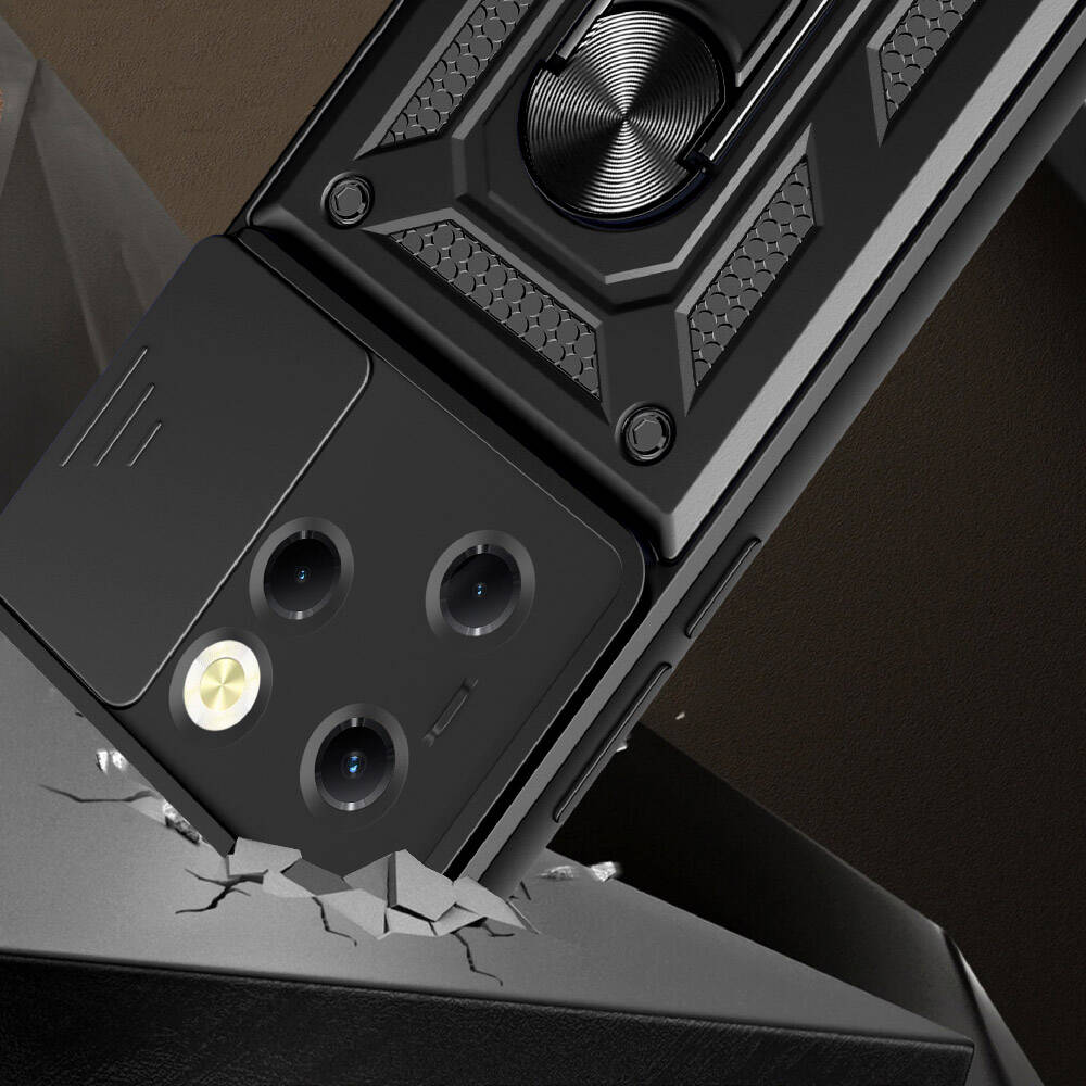 Tecno Spark 20 Pro 4G Kılıf Magnetik Standlı Kamera Korumalı Zore Sürgülü Vega Kapak Mavi