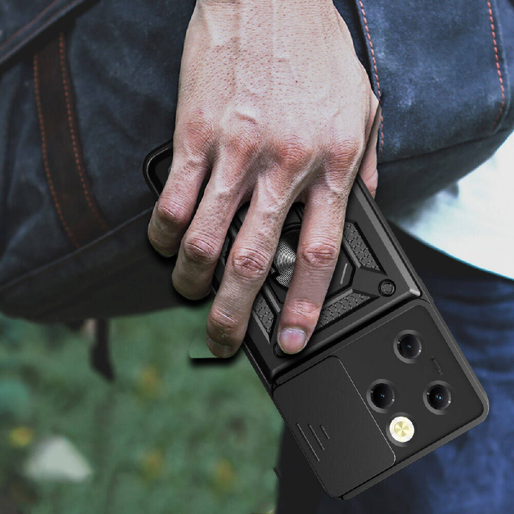 Tecno Spark 20 Pro 4G Kılıf Magnetik Standlı Kamera Korumalı Zore Sürgülü Vega Kapak Mavi