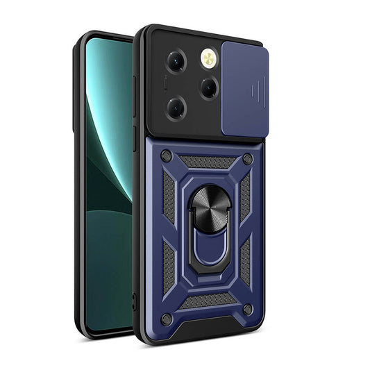 Tecno Spark 20 Pro 4G Kılıf Magnetik Standlı Kamera Korumalı Zore Sürgülü Vega Kapak Mavi