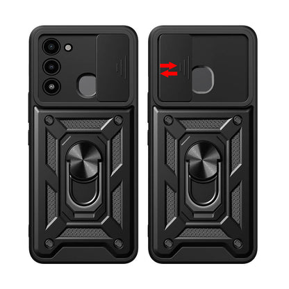 Tecno Spark 8C Kılıf Magnetik Standlı Kamera Korumalı Zore Sürgülü Vega Kapak Siyah