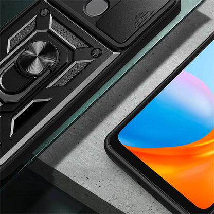 Tecno Spark 8C Kılıf Magnetik Standlı Kamera Korumalı Zore Sürgülü Vega Kapak Mavi