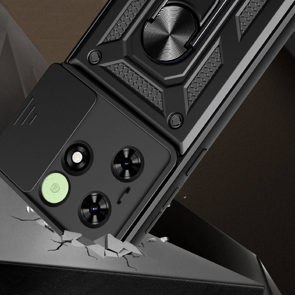 Tecno Spark Go 2024 Kılıf Magnetik Standlı Kamera Korumalı Zore Sürgülü Vega Kapak Mavi