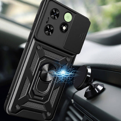 Tecno Spark Go 2024 Kılıf Magnetik Standlı Kamera Korumalı Zore Sürgülü Vega Kapak Mavi