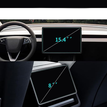 Tesla Yeni Model Y 2in1 Araç Multimedya Ekran Koruyucu Uygulama Aparatlı Zore Premium Mat Temperli Cam Ekran Koruyucu Şeffaf