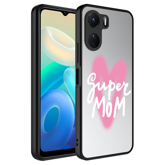 Vivo Y16 Kılıf Aynalı Desenli Kamera Korumalı Parlak Zore Mirror Kapak Süper Anne