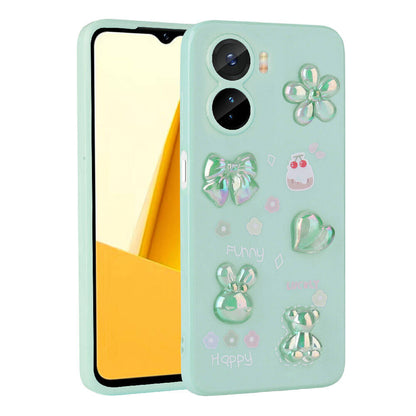 Vivo Y16 Kılıf Kabartma Figürlü Parlak Zore Toys Silikon Kapak Açık Yeşil