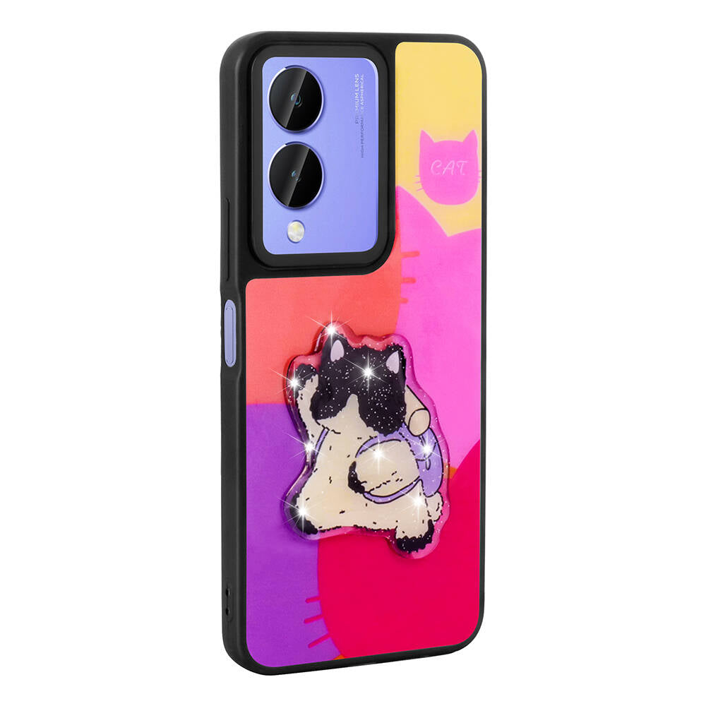 Vivo Y17S Kılıf Parlayan Kabartmalı İkonik Figürlü Zore Amas Silikon Kapak Siyah