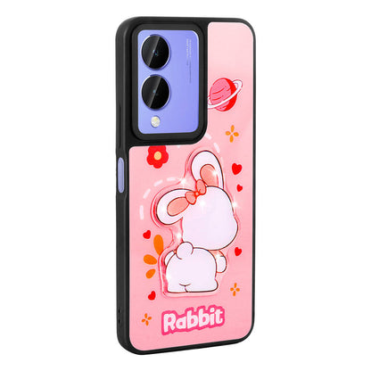 Vivo Y17S Kılıf Parlayan Kabartmalı İkonik Figürlü Zore Amas Silikon Kapak Pembe