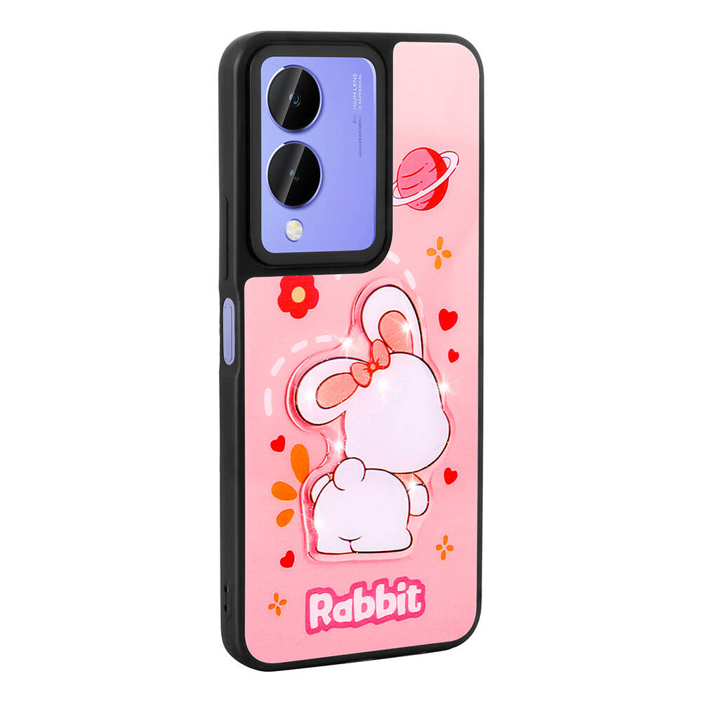 Vivo Y17S Kılıf Parlayan Kabartmalı İkonik Figürlü Zore Amas Silikon Kapak Mor