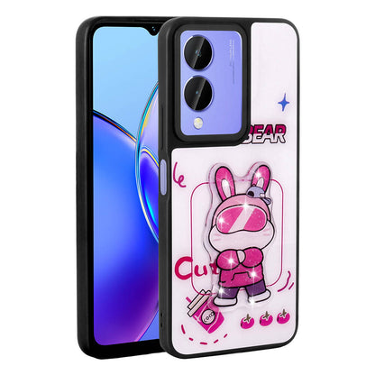 Vivo Y17S Kılıf Parlayan Kabartmalı İkonik Figürlü Zore Amas Silikon Kapak Beyaz
