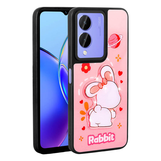 Vivo Y17S Kılıf Parlayan Kabartmalı İkonik Figürlü Zore Amas Silikon Kapak Pembe