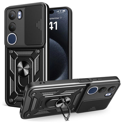 Vivo Y19S Kılıf Magnetik Standlı Kamera Korumalı Zore Sürgülü Vega Kapak