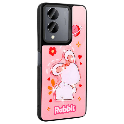 Vivo Y36 5G Kılıf Parlayan Kabartmalı İkonik Figürlü Zore Amas Silikon Kapak Pembe