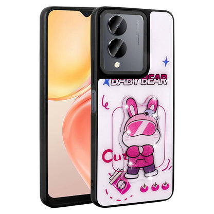 Vivo Y36 5G Kılıf Parlayan Kabartmalı İkonik Figürlü Zore Amas Silikon Kapak Beyaz