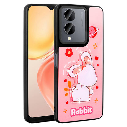 Vivo Y36 5G Kılıf Parlayan Kabartmalı İkonik Figürlü Zore Amas Silikon Kapak Pembe