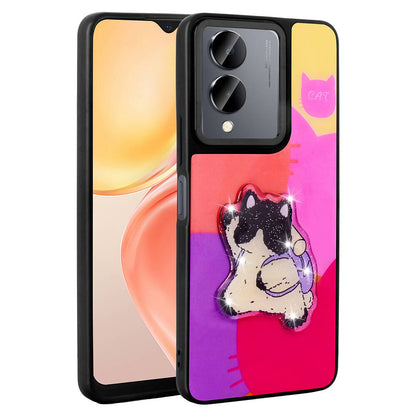 Vivo Y36 5G Kılıf Parlayan Kabartmalı İkonik Figürlü Zore Amas Silikon Kapak Mor