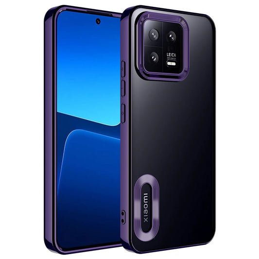 Xiaomi Mi 13 Kılıf Kamera Korumalı Logo Gösteren Zore Omega Kapak Derin Mor