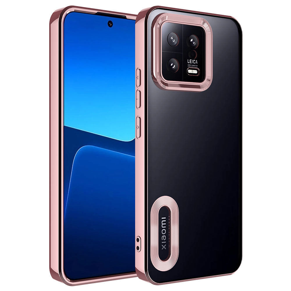 Xiaomi Mi 13 Kılıf Kamera Korumalı Logo Gösteren Zore Omega Kapak Rose Gold