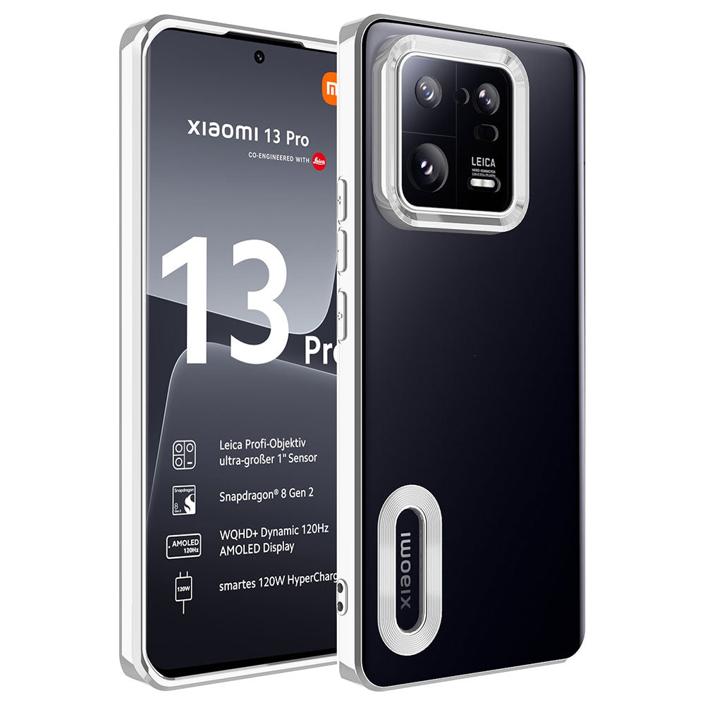 Xiaomi Mi 13 Pro Kılıf Kamera Korumalı Logo Gösteren Zore Omega Kapak Gümüş