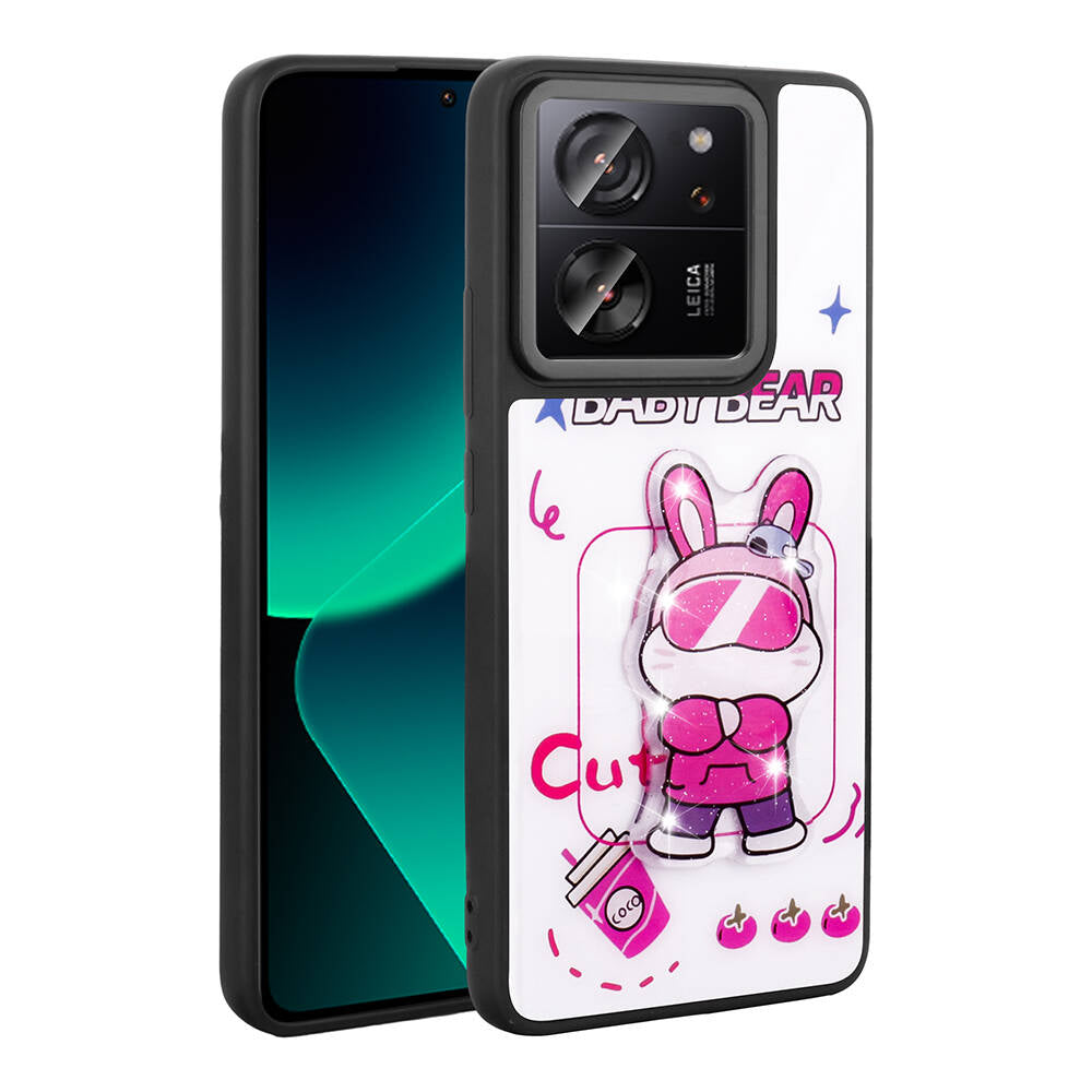 Xiaomi Mi 13T Kılıf Parlayan Kabartmalı İkonik Figürlü Zore Amas Silikon Kapak Beyaz