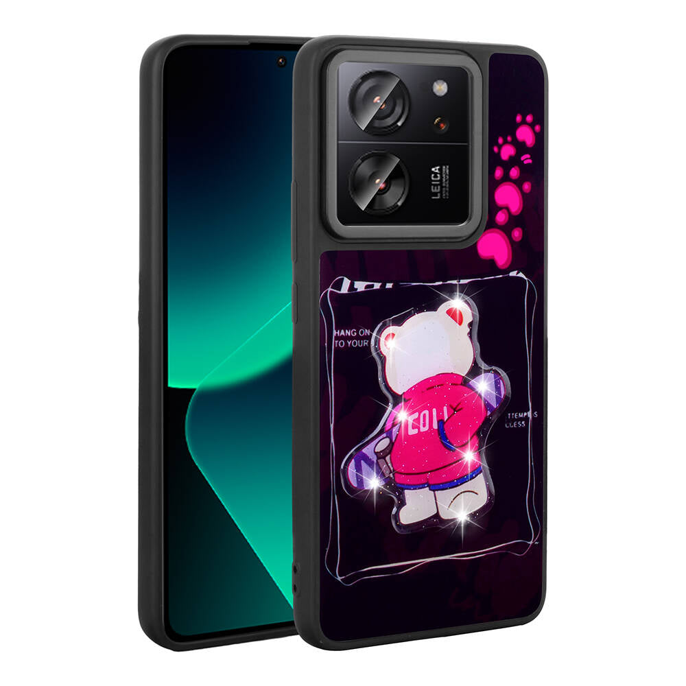 Xiaomi Mi 13T Kılıf Parlayan Kabartmalı İkonik Figürlü Zore Amas Silikon Kapak Siyah