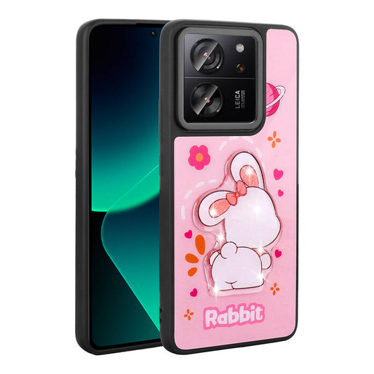 Xiaomi Mi 13T Kılıf Parlayan Kabartmalı İkonik Figürlü Zore Amas Silikon Kapak Pembe