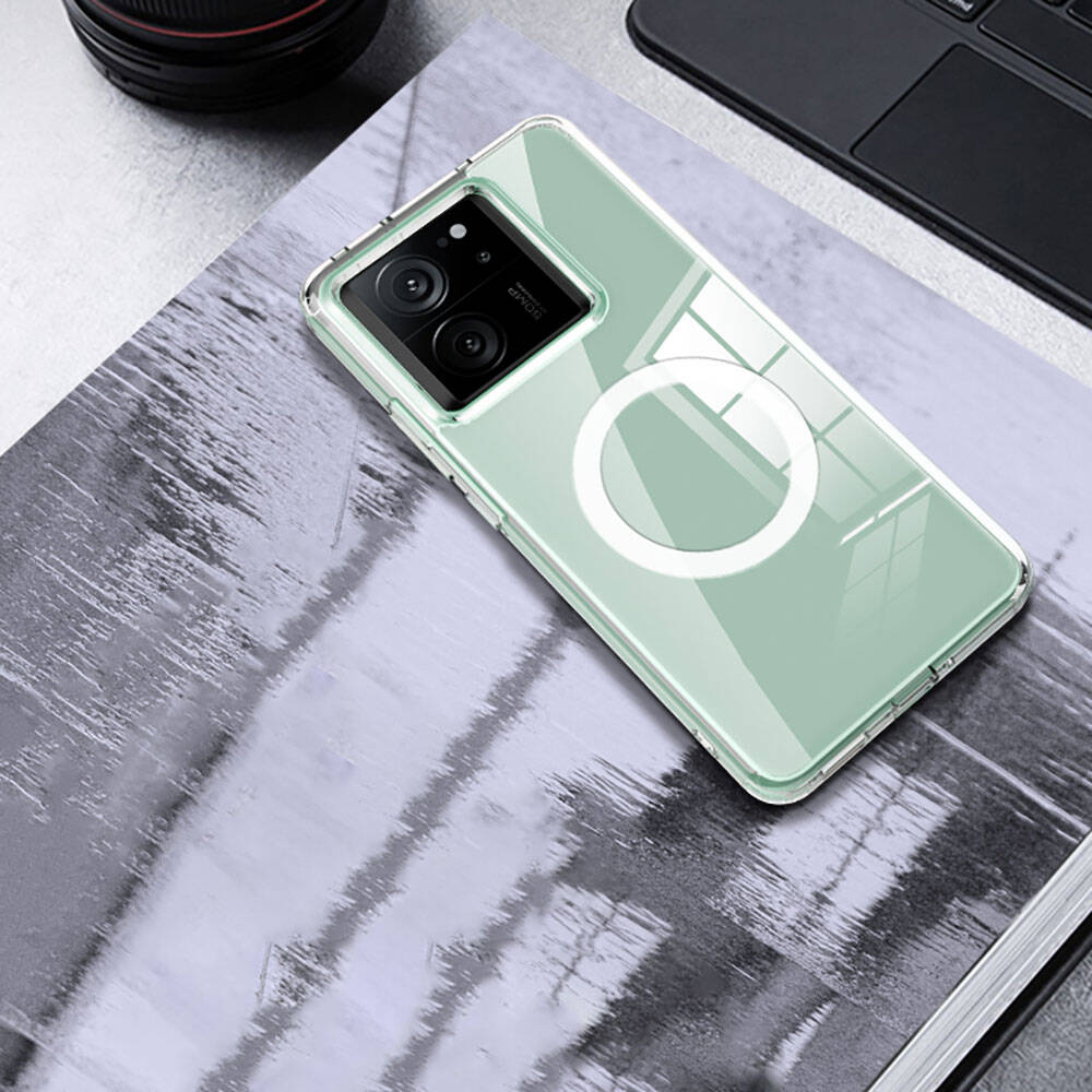 Xiaomi Mi 13T Kılıf Sert PC Arka Yüzey Wireless Şarj Özellikli Zore Flet M-safe Kapak Renksiz