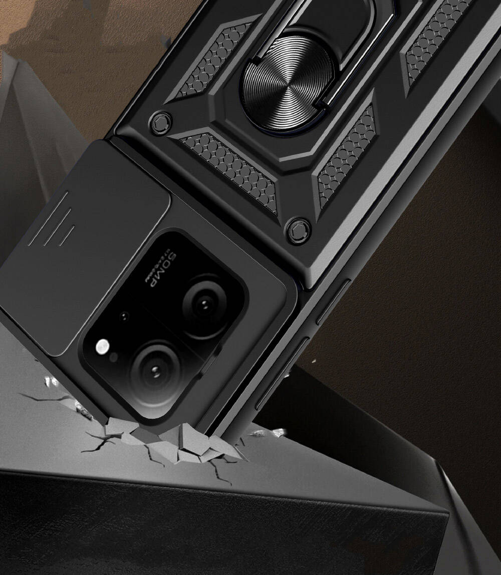 Xiaomi Mi 13T Kılıf Magnetik Standlı Kamera Korumalı Zore Sürgülü Vega Kapak Siyah