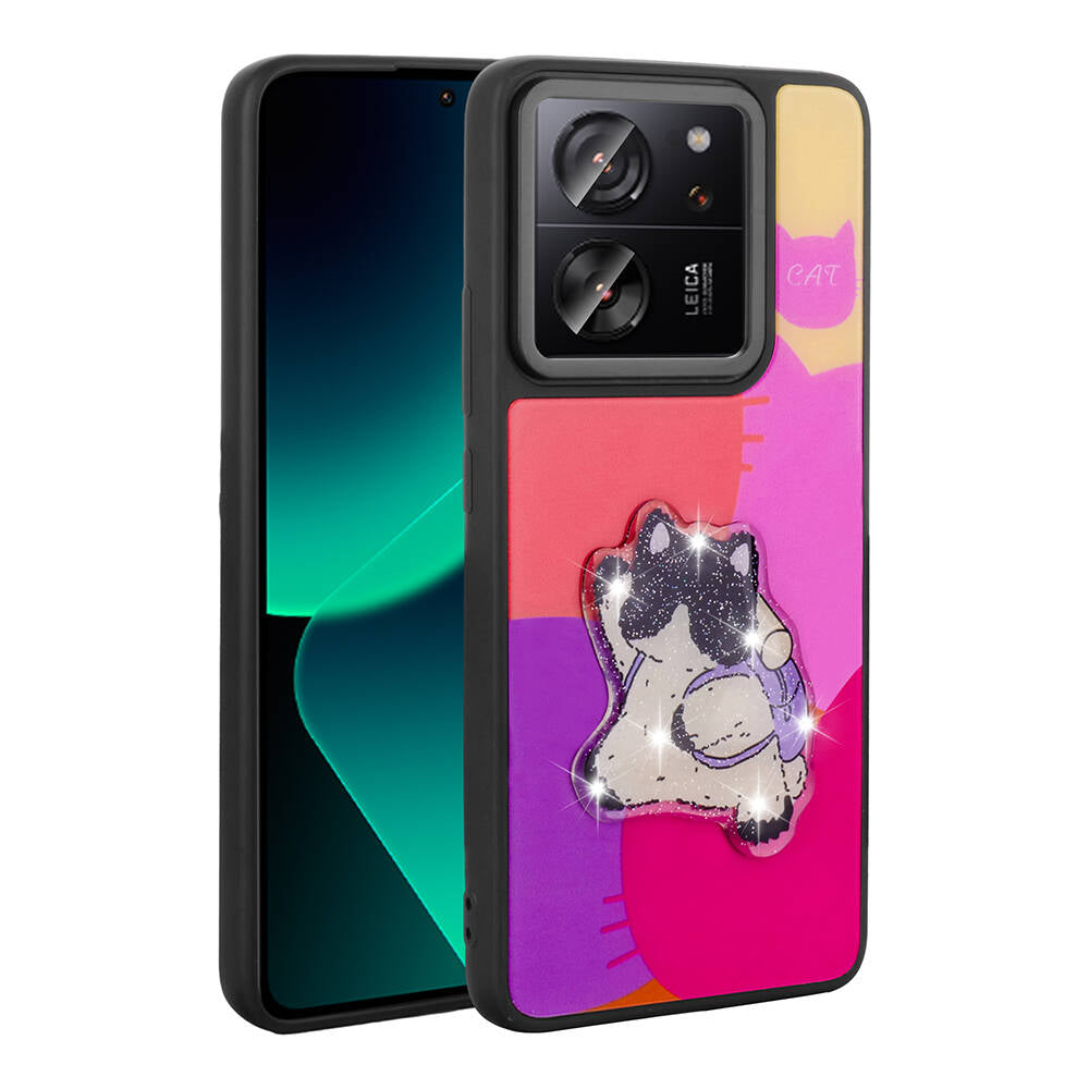 Xiaomi Mi 13T Pro Kılıf Parlayan Kabartmalı İkonik Figürlü Zore Amas Silikon Kapak Siyah