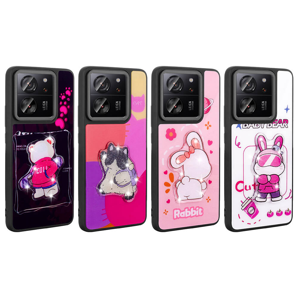 Xiaomi Mi 13T Pro Kılıf Parlayan Kabartmalı İkonik Figürlü Zore Amas Silikon Kapak Beyaz