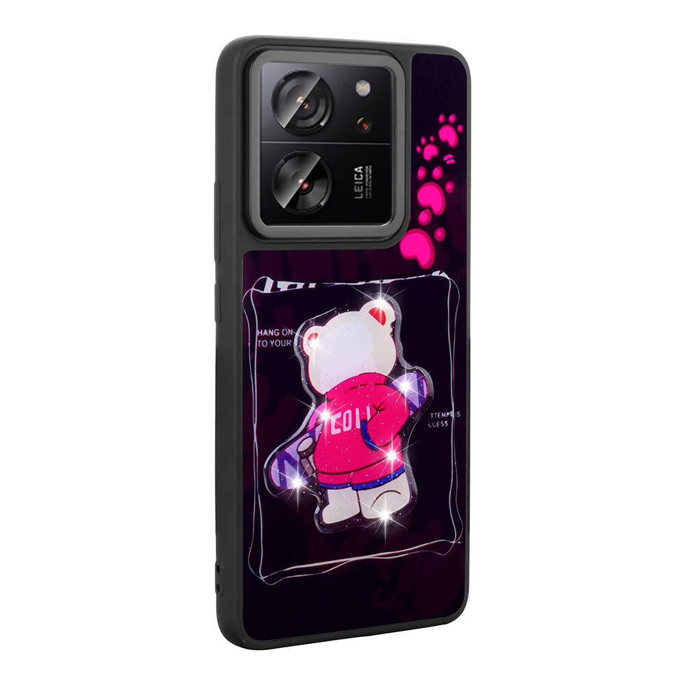 Xiaomi Mi 13T Pro Kılıf Parlayan Kabartmalı İkonik Figürlü Zore Amas Silikon Kapak Pembe