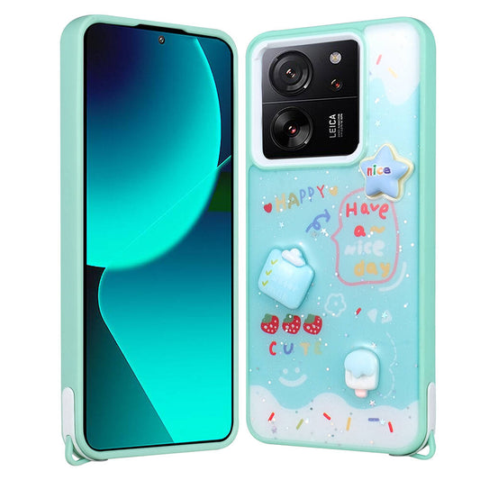 Xiaomi Mi 13T Pro Kılıf Parlayan Simli Kabartma Figürlü Zore Cevze Kapak Mor Ayı