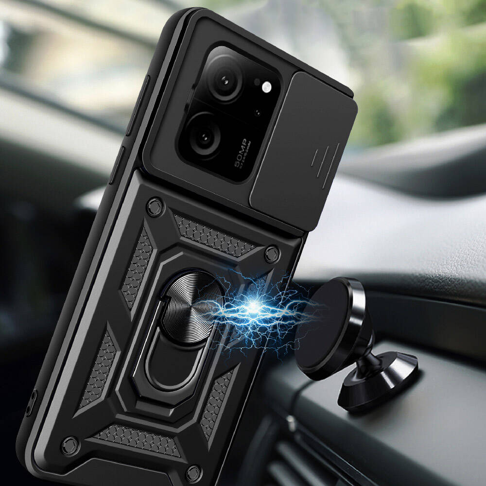 Xiaomi Mi 13T Pro Kılıf Magnetik Standlı Kamera Korumalı Zore Sürgülü Vega Kapak Mavi