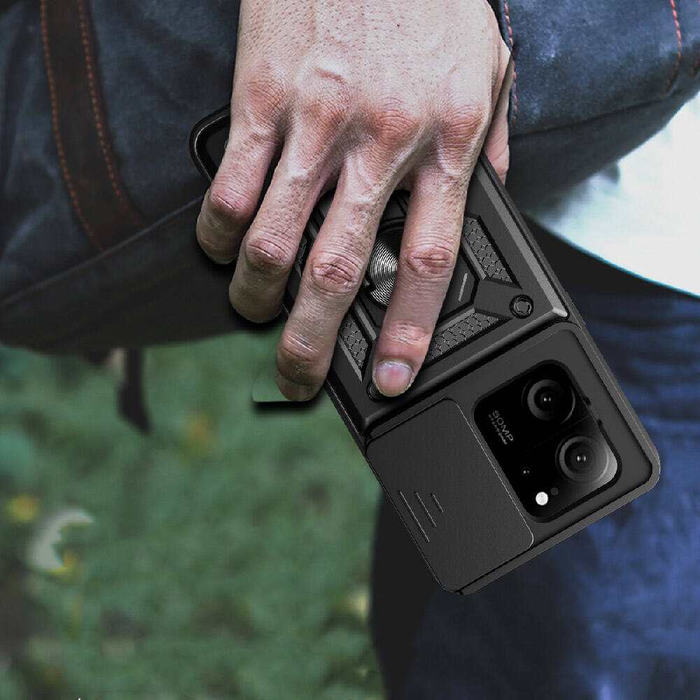 Xiaomi Mi 13T Pro Kılıf Magnetik Standlı Kamera Korumalı Zore Sürgülü Vega Kapak Mavi