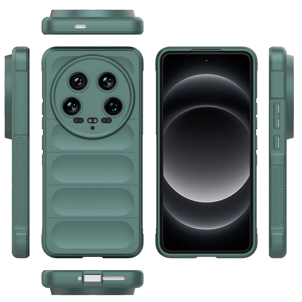 Xiaomi Mi 14 Ultra Kılıf Esnek TPU Oyuklu Arka Yüzey Tasarımlı Zore Etnik Silikon Kapak Koyu Yeşil