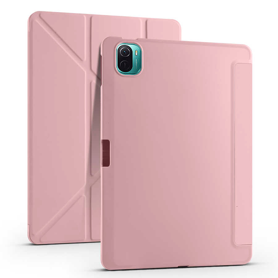 Xiaomi Mi Pad 5 Kılıf Zore Tri Folding Kalem Bölmeli Standlı Kılıf Rose Gold
