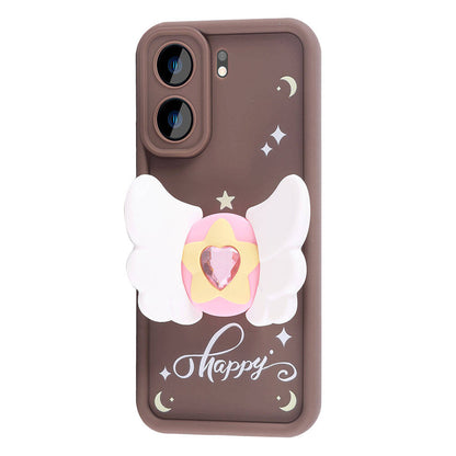 Xiaomi Poco C65 Kılıf Kamera Korumalı Figür Tasarımlı Zore Kapya Kapak Koyu Kahve