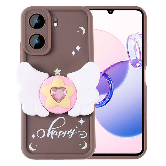 Xiaomi Poco C65 Kılıf Kamera Korumalı Figür Tasarımlı Zore Kapya Kapak Koyu Kahve