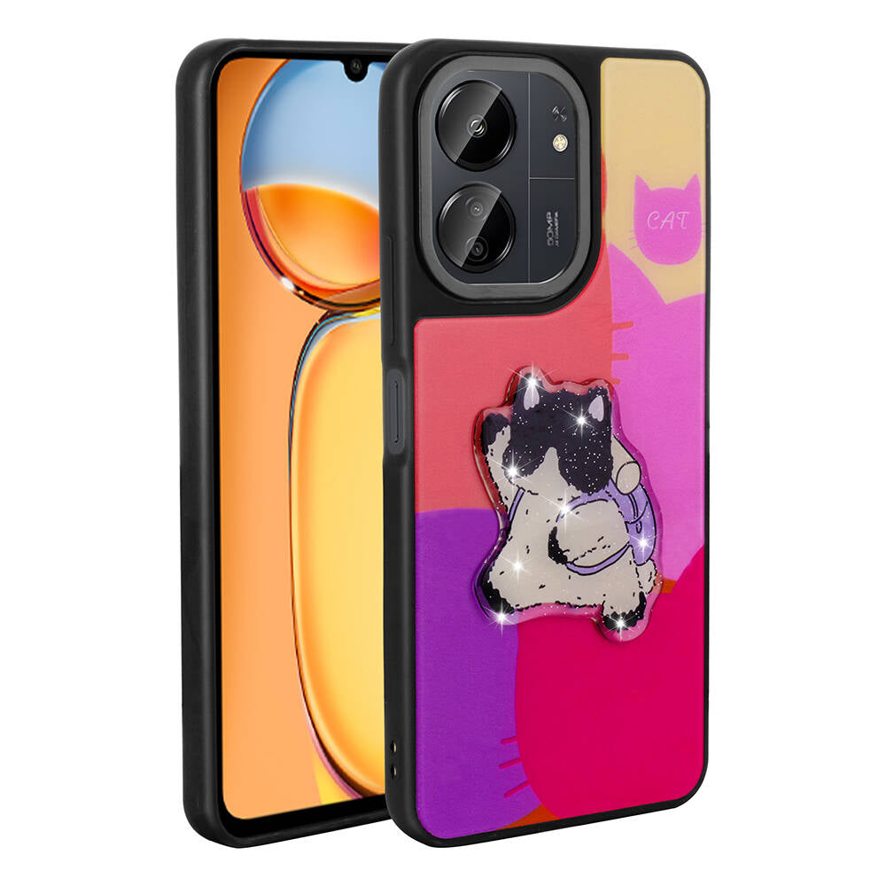 Xiaomi Poco C65 Kılıf Parlayan Kabartmalı İkonik Figürlü Zore Amas Silikon Kapak Mor