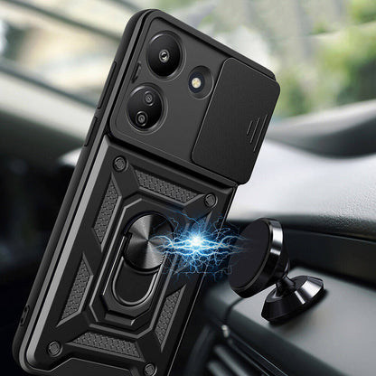 Xiaomi Poco C65 Kılıf Magnetik Standlı Kamera Korumalı Zore Sürgülü Vega Kapak Mavi