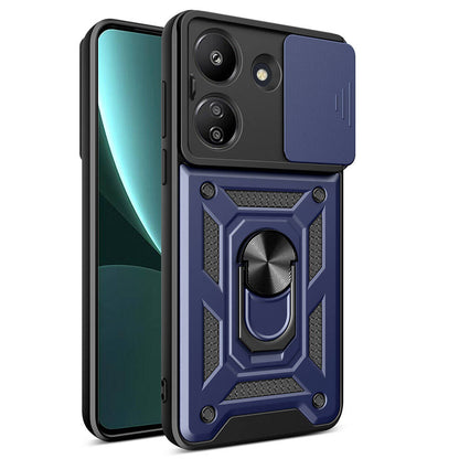 Xiaomi Poco C65 Kılıf Magnetik Standlı Kamera Korumalı Zore Sürgülü Vega Kapak Mavi