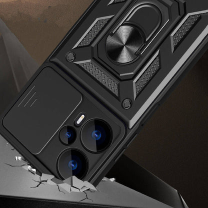 Xiaomi Poco F5 Kılıf Magnetik Standlı Kamera Korumalı Zore Sürgülü Vega Kapak Mavi