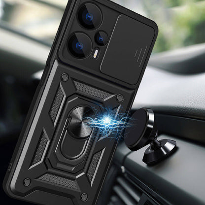 Xiaomi Poco F5 Kılıf Magnetik Standlı Kamera Korumalı Zore Sürgülü Vega Kapak Siyah