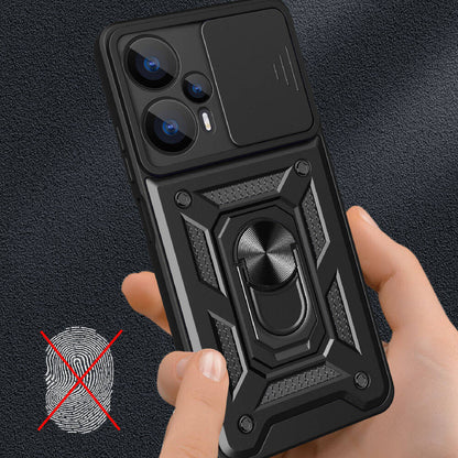 Xiaomi Poco F5 Kılıf Magnetik Standlı Kamera Korumalı Zore Sürgülü Vega Kapak Siyah