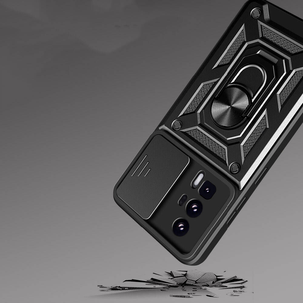 Xiaomi Poco F5 Pro Kılıf Magnetik Standlı Kamera Korumalı Zore Sürgülü Vega Kapak Siyah