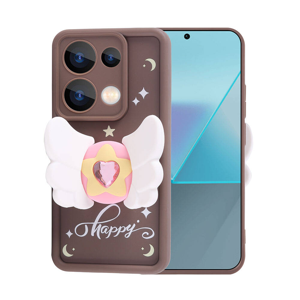 Xiaomi Poco M6 Pro 4G Kılıf Kamera Korumalı Figür Tasarımlı Zore Kapya Kapak Koyu Kahve